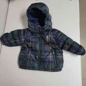 Ralph Lauren Polo Bear Plaid Down Hooded Jacket Baby 9M.